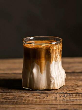 1pc Clear Tree Bark Textured Glass Cup, Heat-Resistant Drinking Tumbler For Iced Coffee, Latte, Tea, Water, Unique Organic Shape Glassware For Home Kitchen Bar,Back To School Season, Back To School Season, Student Gifts, Teacher Gifts, Saudi Coffee Cup,Camping Cups,Kitchen Drinkware,Halloween Decor,Kitchen Decor,Coffee Mugs