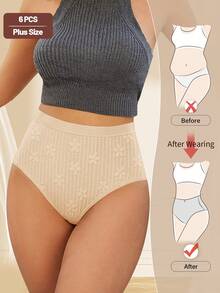 6 件女士加大码中腰三角内裤，提花设计，性感舒适