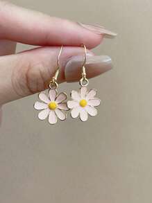 1 Pair Cute And Fresh Daisy Pendant Earrings For Women Daily And Vacation Decoration