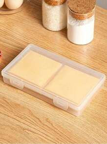 1pc Transparent Plastic Kitchen Storage Container, Suitable For Cheese, Butter And Bacon - Flip-Top Design With Multiple Compartments, Great For RV And Home Fridge/Kitchen Organization | Stackable Cheese Slicer | Durable Storage Box For Cheese