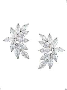 2 件对称叶耳钉女式立方体耳环新娘婚礼优雅珠宝礼物生日周年纪念订婚万圣节