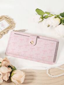 Pink Bow Love Pattern Bag,Fold Over Long Wallet Women Fashion Modern Business Slim Portable Versatile Large Capacity Credit Card Zipper ID Card Money Cash Storage Business Casual Perfect School College Work Business Commute Teachers' Day Back To School Holiday Office Anniversary Lover For Birthday Gift On Valentine Day Christmas Lady Female Women White-Collar Workers College Student,Bag School Supplies For School Dorm Room & Back To School - Pink - View 4