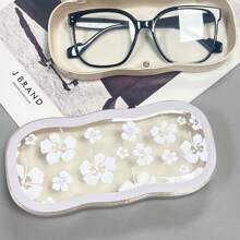 Étui à lunettes blanc à fleurs large, design transparent et résistant à la pression avec boîte à aspiration magnétique portable. Étui à lunettes de myopie rétro à la mode pour hommes et femmes - Cadeau de vacances mignon