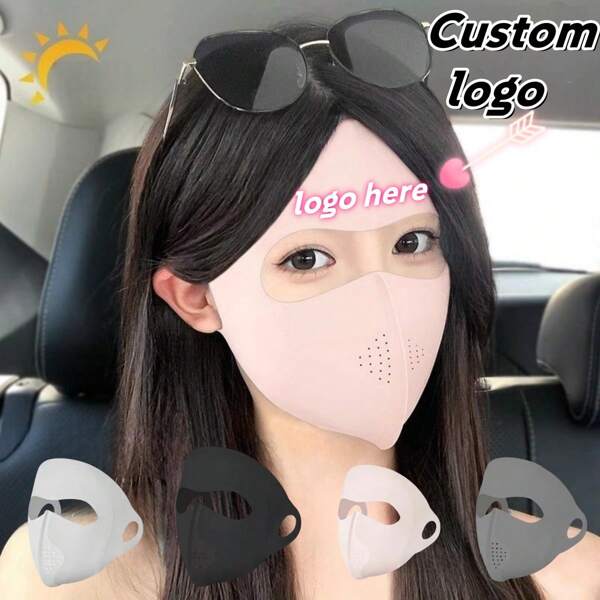 4 Stücke personalisierter Logo Hyaluronsäure Neu Gesichts Bikini LSF kühlende Gesichtsmaske, dünnes Design, UV-Schutz, atmungsaktive Löcher, Vollgesichtsmaske für Frauen