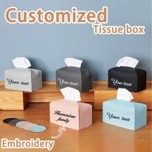 1pc Customizable Embroidered Text/Phrase/Name Tissue Box Cover, Fashionable Minimalist Design, Durable & Practical Tissue Paper Holder