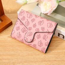 1pc Floral Print Women Short Wallet, Large Capacity, Multi-Card Slots For Credit Cards, ID, Cash And Coin Purse, Fashionable & Portable Tri-Fold Snap Closure, Suitable For Outing, Shopping, Student, Office Worker, Back To School Gift, Mother's Day Gift, Birthday Gift, Anniversary Gift, Best Gift For Women - Pink - View 2
