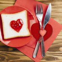 10/20/50/100pcs Mini Heart Shaped Cutlery Holder/Utensil Bags, Felt Heart Cutlery Sets With Napkin And Rose Flower Clips, Perfect Choice For Holidays, Weddings, Anniversaries, Birthday Parties To Create A Romantic Ambiance, Dining Table Decor