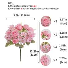 1/4 peças Buquê de Flores Artificiais Realistas, Buquês Reutilizáveis de Rosas Falsas, Crisântemos, Hortênsias com Haste, Decoração de Mesa de Sala, Arranjos Florais Artificiais, Decoração de Jardim Exterior, Decoração de Casamento Chá de Panela, Outono - Sem Recipiente