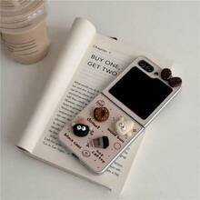 3D Coffee, Black & White Coal Ball Foldable Phone Case With Chain, Suitable For Samsung Galaxy Z Flip3 5G/Galaxy Z Flip 4 5G/Galaxy Z Flip 5 5G/Galaxy Z Flip 6 5G/Galaxy Z Flip 7 5G, For Women - Multicolor - View 2