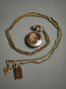Vintage Bronze-Tone Quartz Pocket Watch, Alloy Case With Rabbit Charm And Tag, Suitable As Gift For Women And Men - Bronze - View 3