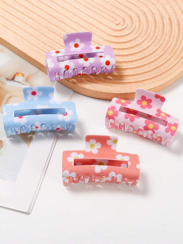 1PC 8.3 CM Elegant Flower Pattern Hair Clip - Women's PVC Hair Accessories, Large Size, Colorful Flower Patterns In Pink, Orange, Light Purple, And Light Blue, Perfect For Fashionable Daily Hairstyles And Hair Accessories Hair Claws Claw Clips Hair Clips Hair Jaw Clip Hair Clamps Hair Clutch Hair Catcher Clip