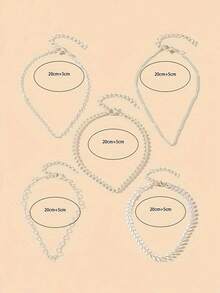 5pcs/Set Minimalist Heart, Plane Chain Design Fashion Creative Anklets Set For Women