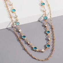 1pc Fashionable & Elegant Rhinestone Waterdrop Pendant Multi-Layer Necklace - Yellow Gold - View 3