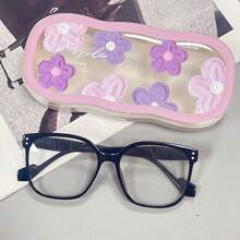 Purple Oil Painting Flower Glasses Case Transparent Portable Pressure-Resistant Cloud Design Magnetic Suction Box Portable Myopia Glasses Retro Glasses Case Fashionable Glasses Storage Men And Women - Cute Holiday Gift