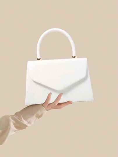 This Evening Bag Has A Certain Capacity To Hold Personal Items Like Phone, Wallet, Cosmetics, Etc. The Handheld Design Is Easy To Grip. The Refined Leatherette Material With A Lychee Grain Pattern And Exquisite Metal Connectors Presents A Simple Yet Sophisticated Style, Suitable For Formal Evening Events, Company Galas, Important Business Occasions, Etc., Wedding, White Bag