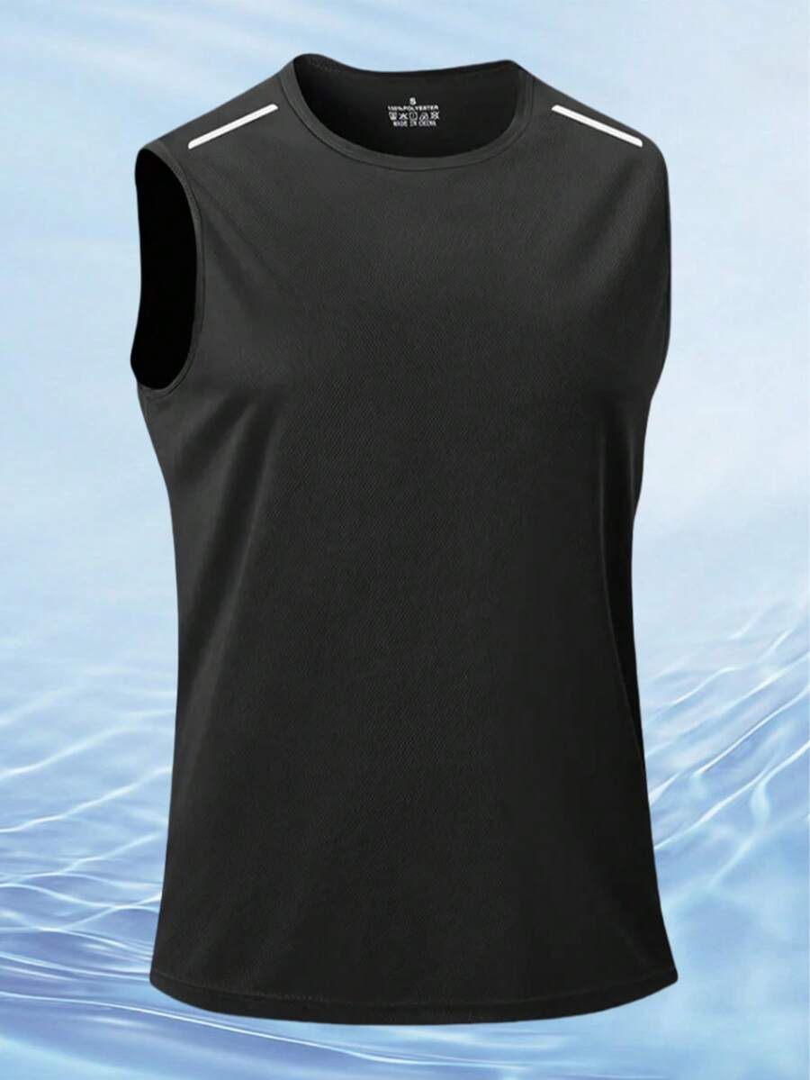 男士轻薄透气无袖上衣一件装 - 夏季运动服，适合瑜伽、跑步、训练和健身 - 黑色 - 查看 1