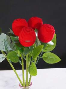 Creative Rose Flower Shaped Ring Box, Faux Rose Jewelry Box, Flocked Rose Ring Box, Engagement Ring Storage Box - Multicolor - View 3