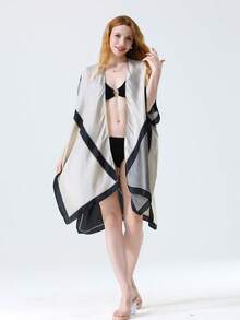 1件几何图案休闲面料和服披肩，四季皆宜。 - 黑與白 - 查看 6