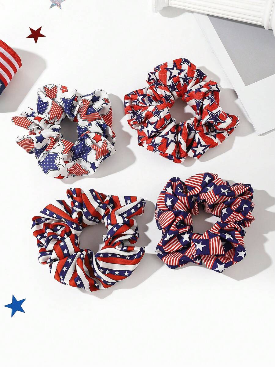 1pc Oversized Fabric American Flag Star Design Hair Scrunchie ...
