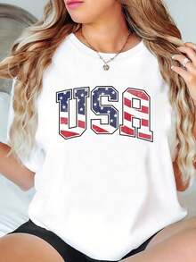 USA T Shirt Women Men Kids Graphic Patriotic American Flag T-Shirt - Soft 100% Cotton Short Sleeve, Summer Outdoor Essential For Men Women - Perfect For Daily Wear, Hiking, And Travel - White - View 1