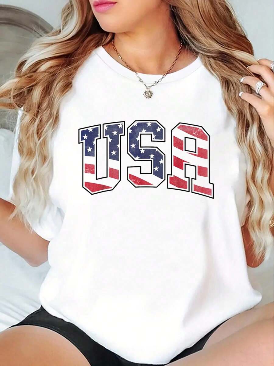 USA T Shirt Women Men Kids Graphic Patriotic American Flag T-Shirt - Soft 100% Cotton Short Sleeve, Summer Outdoor Essential For Men Women - Perfect For Daily Wear, Hiking, And Travel - White - View 1