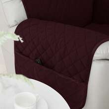 1 Piece/Set Dutch Velvet Warm Recliner Cover With Side Pockets, Soft And Thick Plush Velvet Furniture Cover, Washable Recliner Cover, Sofa Recliner Pet Cover, Office/Living Room/Home Decor, Buckle Recliner Cover - Màu Đỏ Sâu - Xem 4