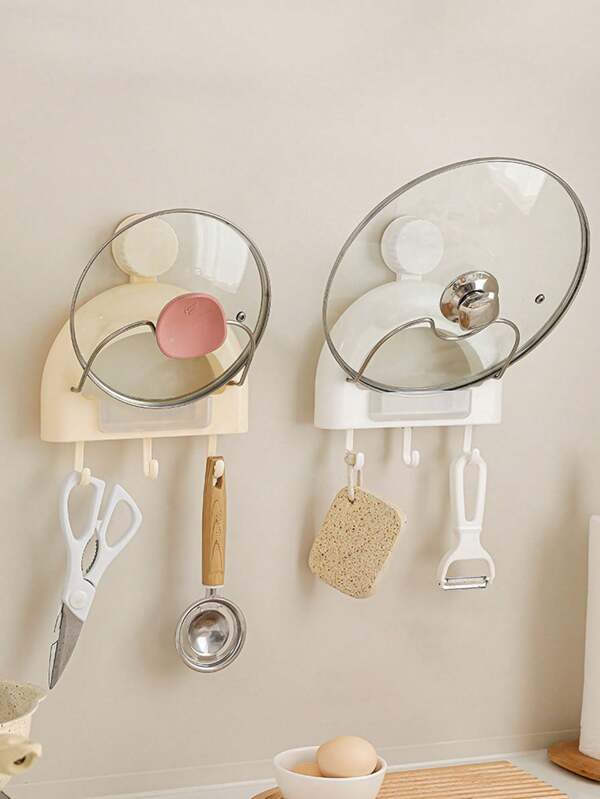 1pc Multi-Function Kitchen Organizer Rack, Holds Pot Lids, Utensils, Cutting Boards, Cleaning Tools, With Hooks