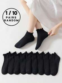 زوج واحد/10 أزواج جوارب دانتيل أسود، جميلة وحلوة، مناسبة للتنسيق مع أحذية جلدية، أحذية رياضية، فساتين مزهرة، مثالية للنساء للاستخدام اليومي والرياضي في الربيع/الصيف. ناعمة، صديقة للبشرة، قابلة للتنفس، ماصة للرطوبة، مضادة للروائح كريهة جوارب دانتيل للكاحل للسيدات - الأسود - مشاهدة 2