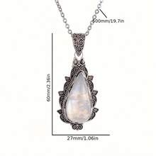 Elegant Teardrop Moonstone Pendant Necklace For Women - Vintage Style, Delicate Polygonal Pattern Collarbone Chain With Synthetic February Birthstone - Perfect For Casual Attire & Special Occasions, Ideal Gift For Valentine's Day, Cute Necklace - 銀色 - 查看 4
