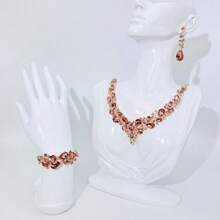 Set Of Luxury Elegant Women Jewelry Set, Fashionable Necklace Earrings Bracelet 4pcs, Suitable For Bride Wedding, Gala, Formal Occasion