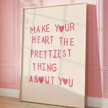 1pc Artist's Canvas Modern Quotes Art Print Posters: Pink Heart Motif Wall Arts For Bedroom, Living Room, Kitchen, Or Corridor Decor