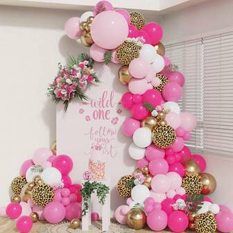 138pcs Pink Leopard Balloon Garland Arch Set With Pink Rose Gold And Jungle Wildlife Printed Balloons For Birthday Party Shower Wild Theme Decorations