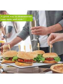 200/100 Unidades Palitos de Bambu Tipo Pá para Churrasco, Palitos Planos e Largos de Madeira Quadrados Espetos de Alimentos para Aperitivos, Palitos de Dente Adequados para Acessórios de Sanduíches, Frutas e Tábuas de Frios de Festa, Natal, Dia das Mães, Formatura