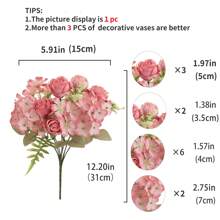 1/4 Peças Buquê de Flores Artificiais Realistas, Rosas Faux Reutilizáveis, Buquês de Crisântemos e Hortênsias com Haste, Decoração de Mesa para Casa e Sala, Arranjos de Flores Artificiais Centrais, Decoração de Jardim e Quintal Externos, Decoração de Casamento, Aniversário, Chá de Panela - Sem Recipiente
