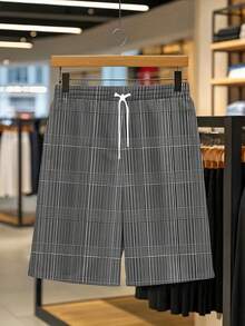 两件套加大码男士休闲运动套装，黑色格子T恤上衣+短裤，轻便透气，适合旅行，可作为礼物送给男友或父亲