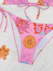Multi-Color Butterfly Print 2pcs Bikini Set, For Summer Beach Vacation,Removable Swimwear Pads,Swimsuit,Summer Dresses For Women,Summer Clothes Women,Festival,Skirts,Ibiza Outfits,Swimwear Women,Bikini Set,Swimming Costume Women,Beach Wear Women,Holiday Co Ord,Beach Dress,Bikinis For Women Sets,Pink - Multicolor - View 5