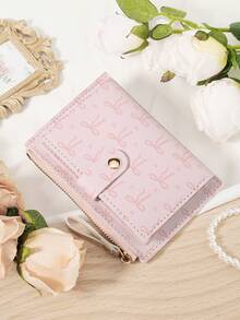 Pink Bow Love Pattern Bag,Flip Cover Zipper Small Wallet Coin Pocket Small Purse Bifold Slim Women Wallet MiniThin,Lightweight,Multi Layer Portable,ID Card,Money Credit Card Minimalist,Fashion,Modern,Business,For Anniversary,For Christmas,On Valentine Day,For Birthday Gift,For Gift,For Lover For Women,For Girls,For Lady,For Female,Bag School Supplies For School Dorm Room & Back To School