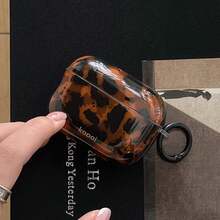 Niche Retro Amber Leopard Print Pro 2/Pro 3 耳机盒，Apple 第二代/第三代无线蓝牙保护套，男女皆宜的时尚款，硅胶材质带保护膜（使用前请撕下） - 棕色 - 查看 4