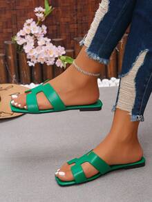 Casual Slippers, New Summer Fashion Strap Flat Outdoor Wear Women House Slippers - Green - View 2