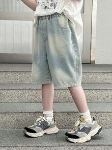 Boys' Loose Casual Denim 3/4 Pants, Summer - Baby Blue - View 8