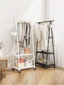 1pc Floor Standing Coat Rack, Bedroom Compact Clothes Hanger Rack With Shelves, Multi-Layer Storage For Living Room, Mobile & Multifunctional Design Indoor And Balcony Drying Rack - Multicolor - View 4