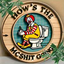 Letrero de metal retro de payaso para el baño - Divertido "¿Cómo va la cagada?" Arte de pared redondo, adecuado para bar, cafetería, casa de playa, decoración rústica del patio trasero, cartel redondo de metal de 19,81 x 19,81 cm, arte para el baño de la cafetería | Arte de pared rústico | Obra de arte de dibujos animados, decoración de payaso, 2D, excelente para la decoración de la habitación, estilo de agujero aleatorio