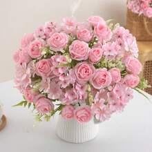 1/4 peças Buquê de Flores Artificiais Realistas, Buquês Reutilizáveis de Rosas Falsas, Crisântemos, Hortênsias com Haste, Decoração de Mesa de Sala, Arranjos Florais Artificiais, Decoração de Jardim Exterior, Decoração de Casamento Chá de Panela, Outono - Sem Recipiente