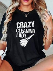 Funny Cleaning Lady Housekeeping Gift For Housekeeper Women T-Shirt - Soft 100% Cotton Summer Tops Shirts, Vacation Outfits Women, Going Out Tops Women For Spring & Summer, Graphic Tees For  Sport Lovers - màu đen - Xem 1