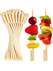 200/100 Unidades Palitos de Bambu Tipo Pá para Churrasco, Palitos Planos e Largos de Madeira Quadrados Espetos de Alimentos para Aperitivos, Palitos de Dente Adequados para Acessórios de Sanduíches, Frutas e Tábuas de Frios de Festa, Natal, Dia das Mães, Formatura
