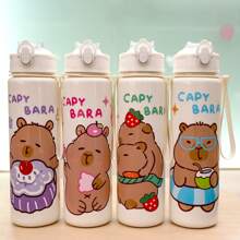 1pc 700ml/23.6oz Cute Cartoon Bear 3D Print Plastic Water Cup With Straw, Children Portable Mug With One-Click Flip Cover, Suitable For Outdoor Sports, Camping, Yoga, Picnics, School