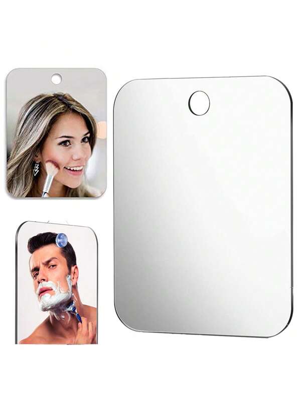 1Pc Acrylic Mirror With Wall Suction Shower Mirror With Razor Holder For Man Shaving Women Makeup Portable Travel Bathroom