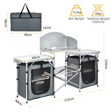 GOFLAME 2 IN 1 Folding Table Camping Kitchen Storage Aluminum Stand Table Cooking BBQ - Grey - View 2