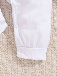 [Personalizado] Mono de bebé niña con nombre y año impreso, mono de manga larga de cuello redondo casual, adecuado para niños y niñas pequeños, opción perfecta para exteriores, organizador de viaje - Blanco - Ver 3