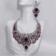 3 件套奢华新娘首饰套装：项链、耳环，适合婚礼、宴会、正式场合 - 藍色 - 查看 4